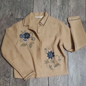 Tan Blazer with Floral Embroidery